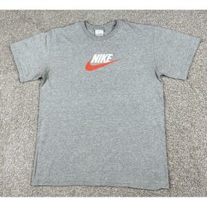 VTG Nike Shirt Mens Extra Large Gray Short‎ Sleeve Spell Out Swoosh Check Y2K XL